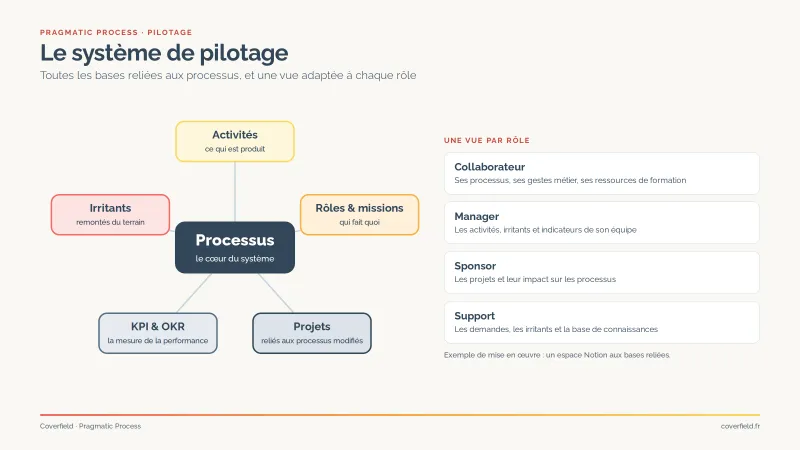 Le système de pilotage reliant processus, projets, irritants et KPI
